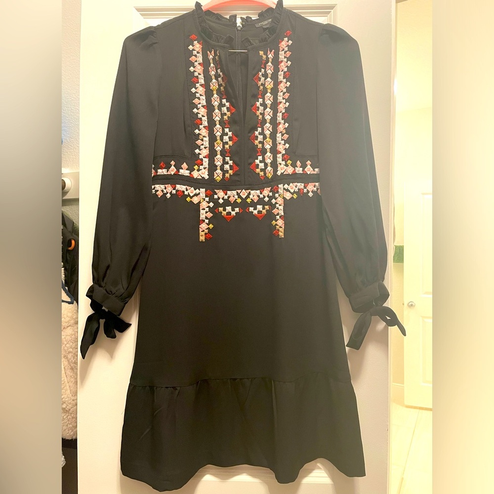 Ann Taylor Black Dress with Embroidery Detail
